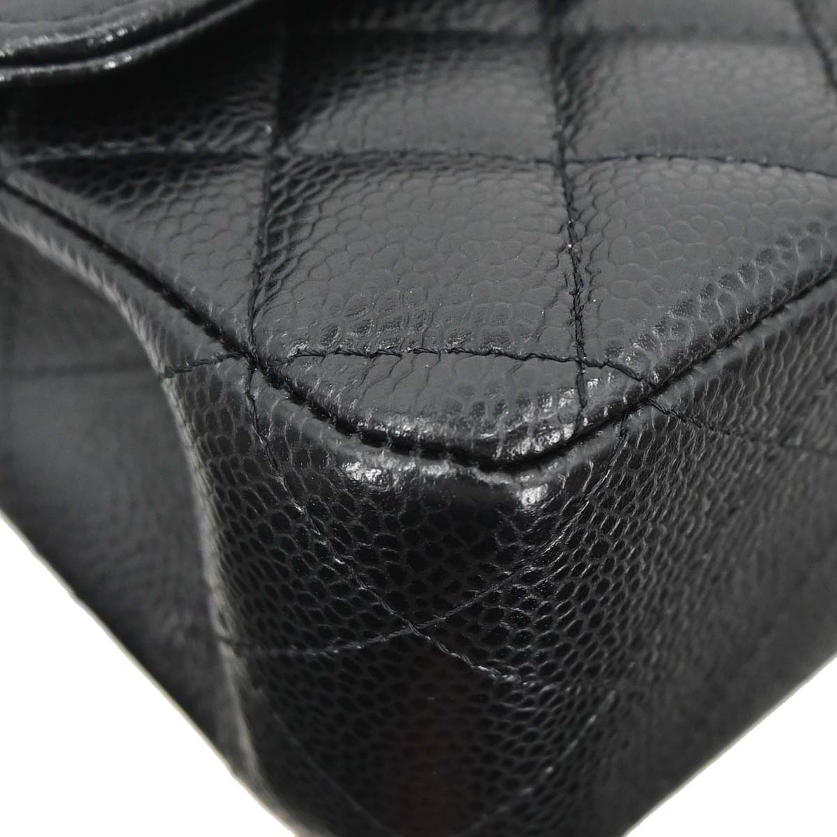Chanel 2014 Black Caviar Skin Medium Classic Double Flap Shoulder Bag