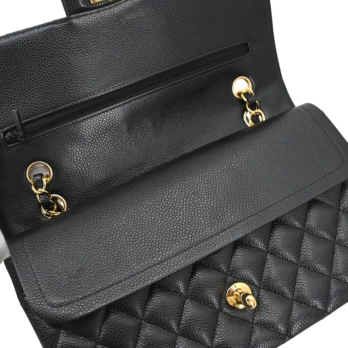 Chanel 2014 Black Caviar Skin Medium Classic Double Flap Shoulder Bag