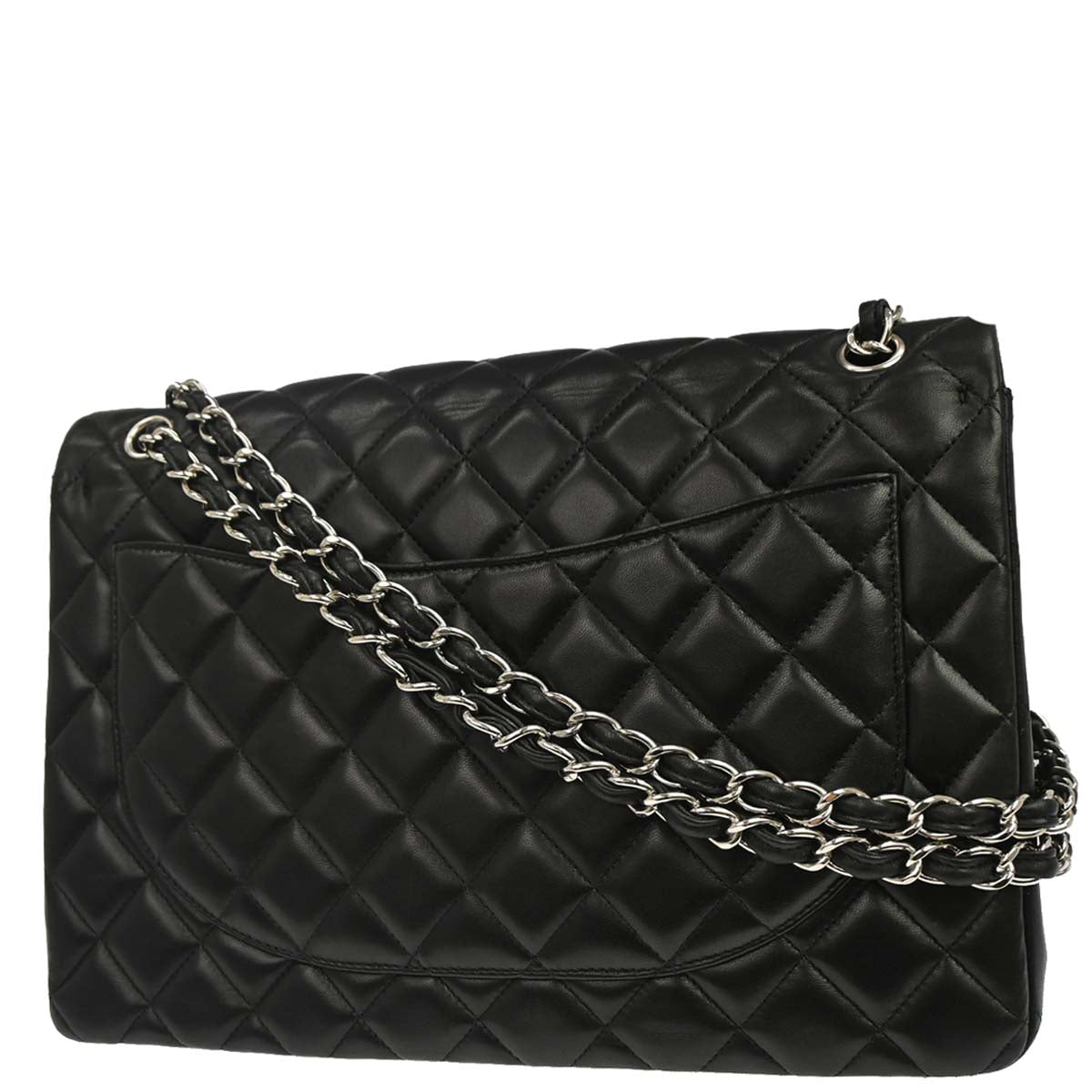 Chanel 2012 Black Lambskin Maxi Classic Double Flap Shoulder Bag