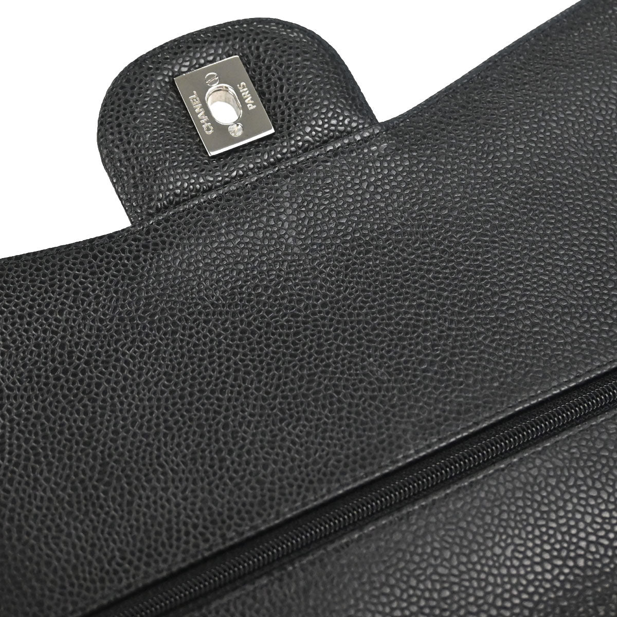 Chanel 2011 Black Caviar Skin Jumbo Classic Double Flap Shoulder Bag
