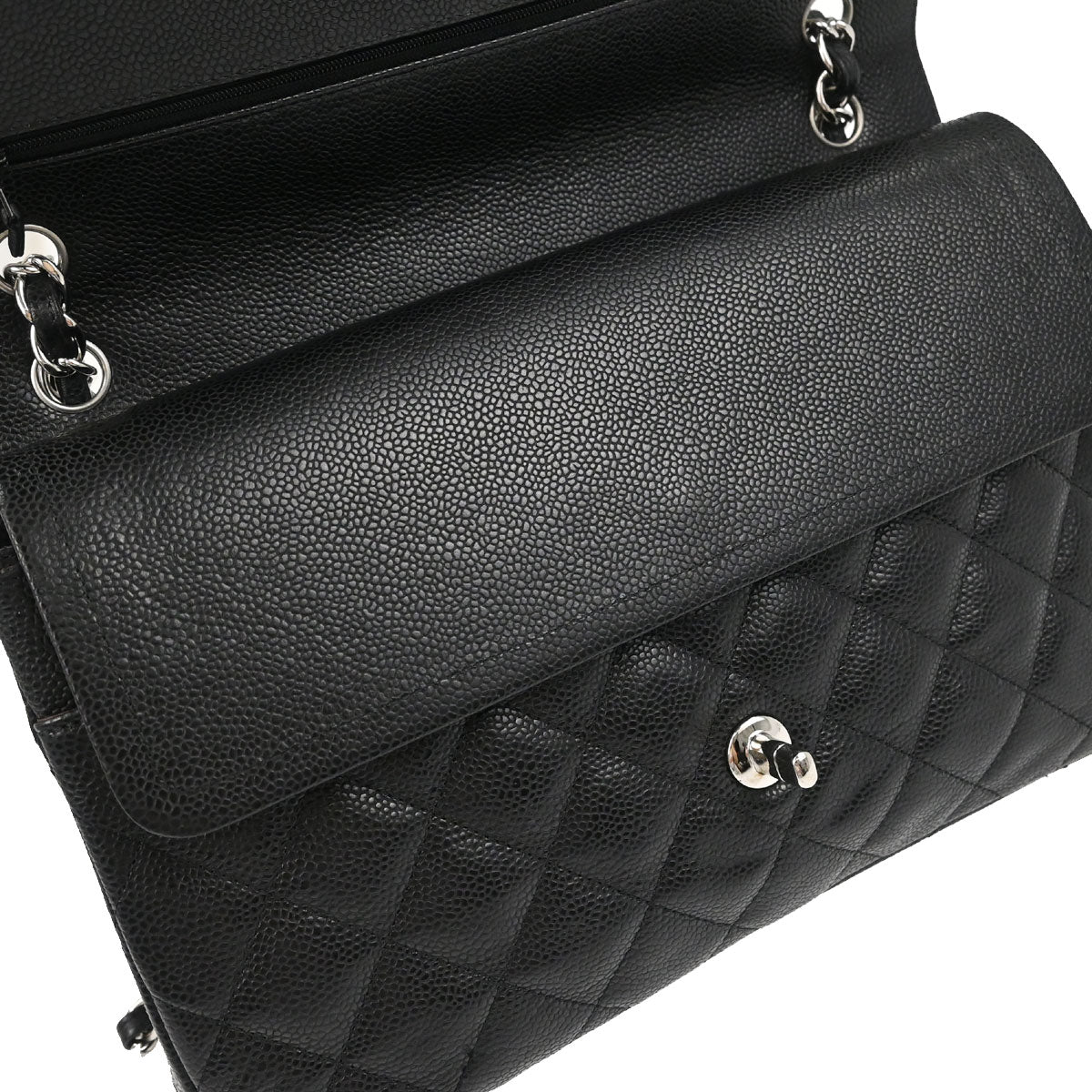 Chanel 2011 Black Caviar Skin Jumbo Classic Double Flap Shoulder Bag