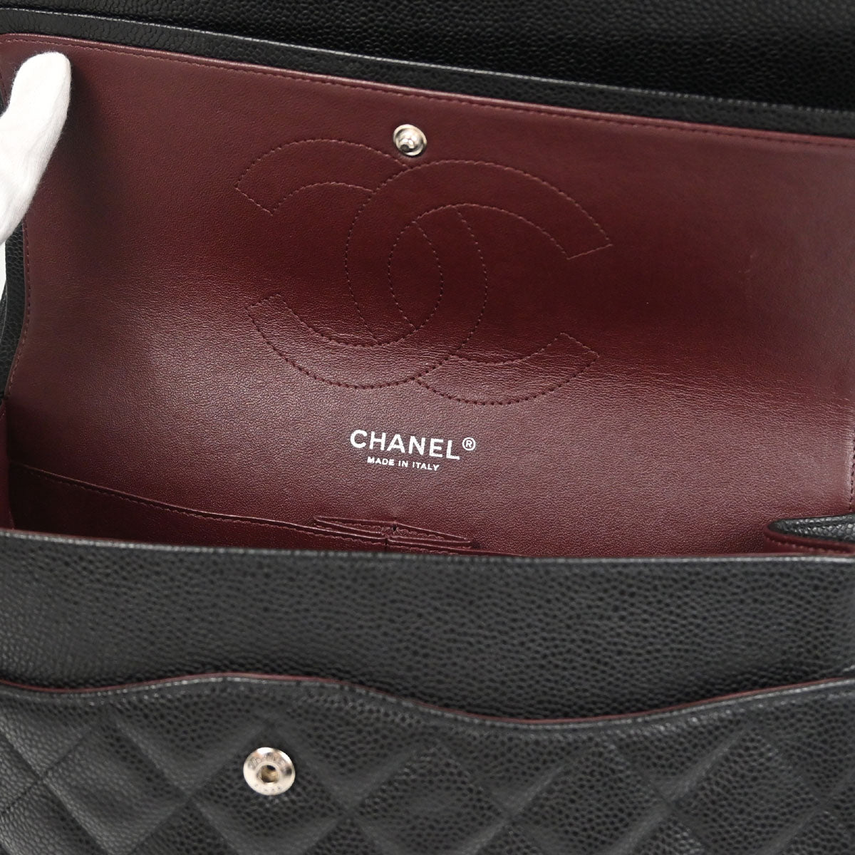 Chanel 2011 Black Caviar Skin Jumbo Classic Double Flap Shoulder Bag