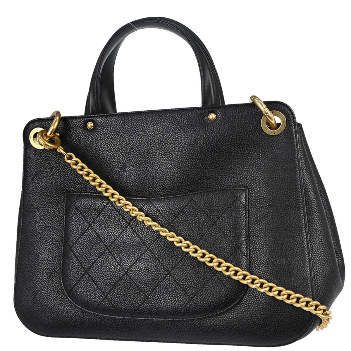 Chanel 2017 Black Caviar Skin Tote 2way Shoulder Handbag