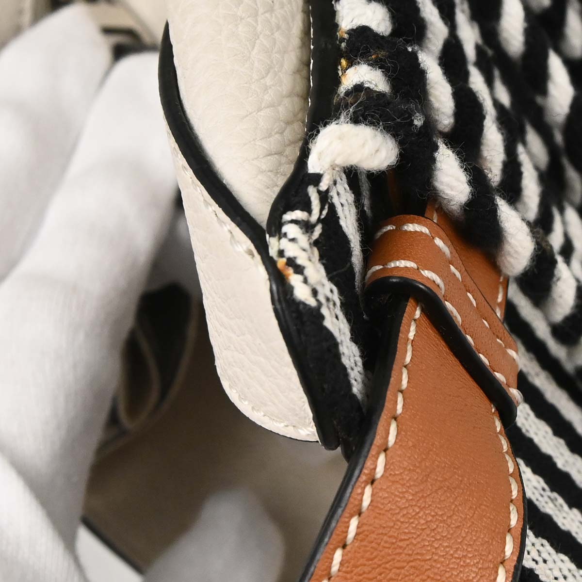 Loewe White Hammock Striped Fringe 2way Shoulder Tote Handbag