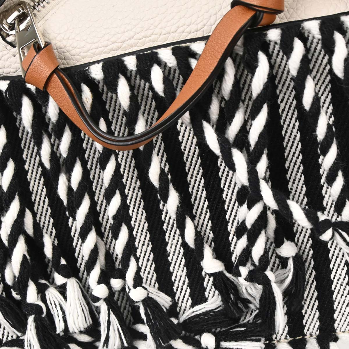 Loewe White Hammock Striped Fringe 2way Shoulder Tote Handbag