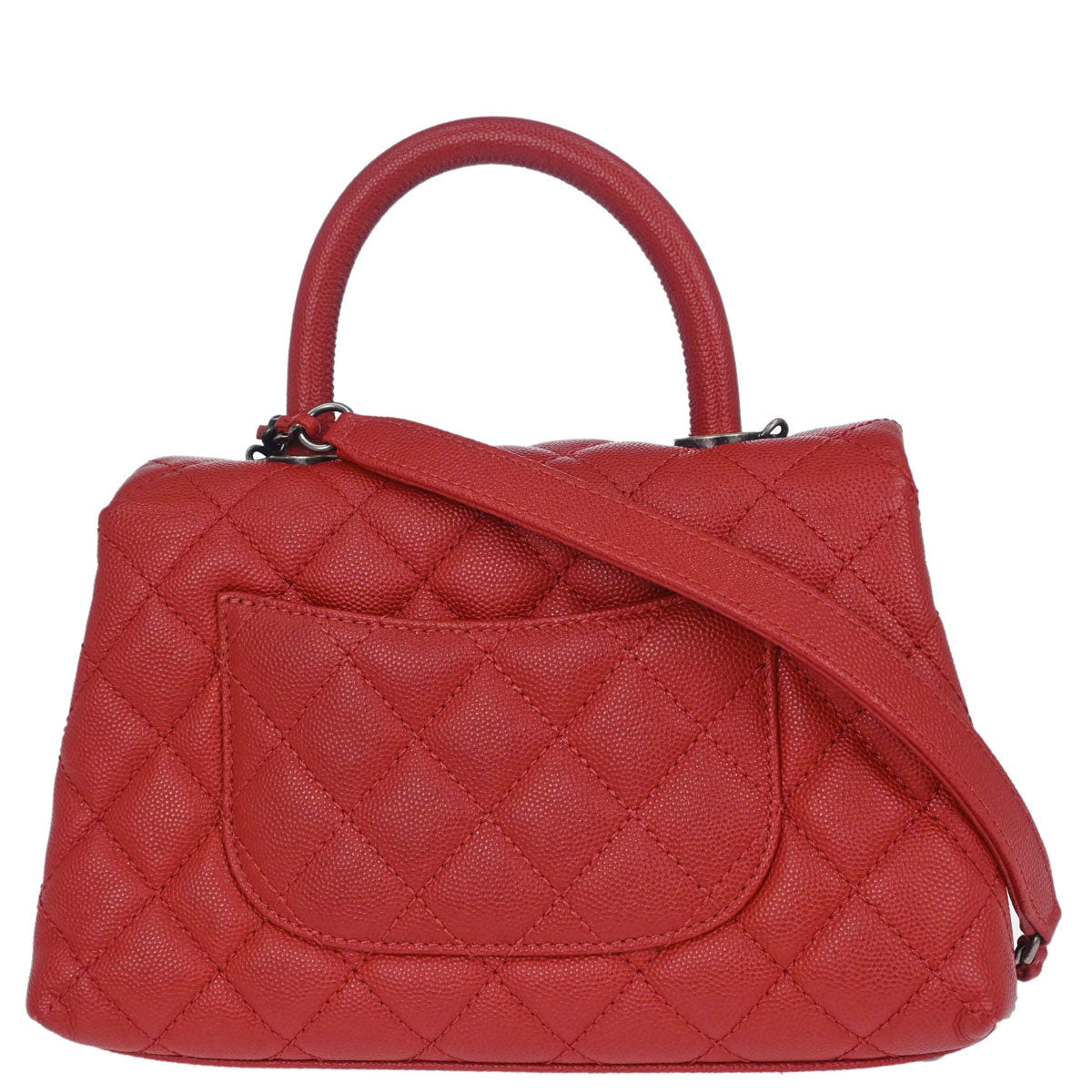 Chanel Red Caviar Skin Coco Handle 2way Shoulder Handbag