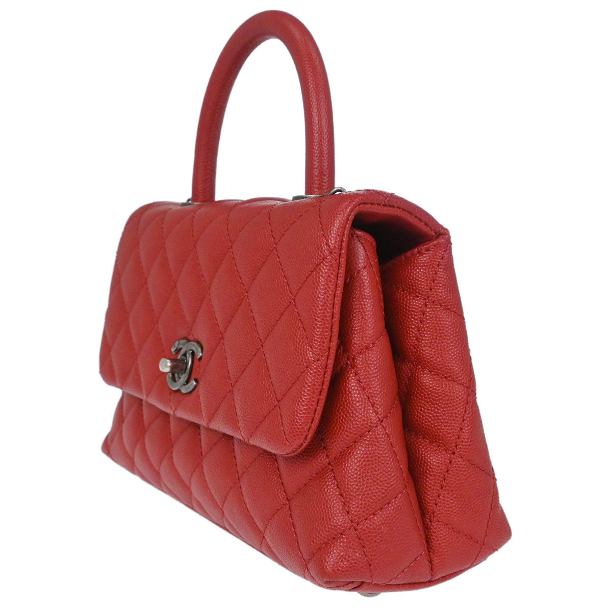 Chanel Red Caviar Skin Coco Handle 2way Shoulder Handbag