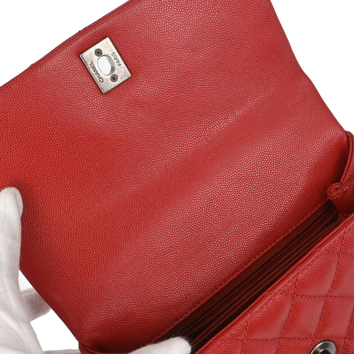 Chanel Red Caviar Skin Coco Handle 2way Shoulder Handbag
