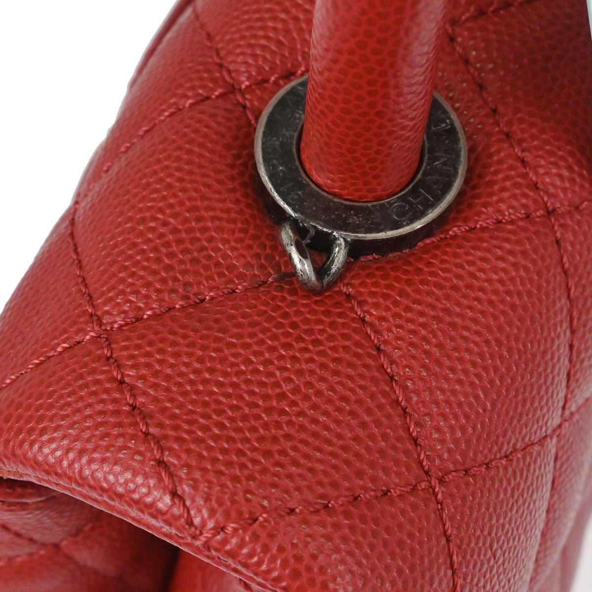 Chanel Red Caviar Skin Coco Handle 2way Shoulder Handbag