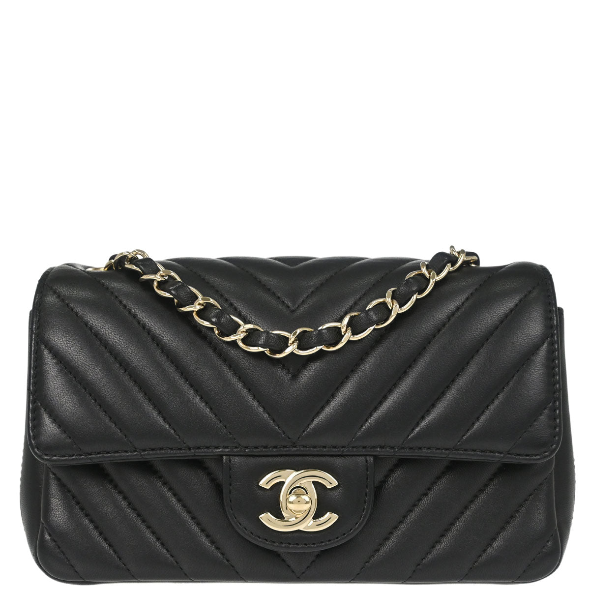 Chanel Black Lambskin Chevron Single Flap Shoulder Bag
