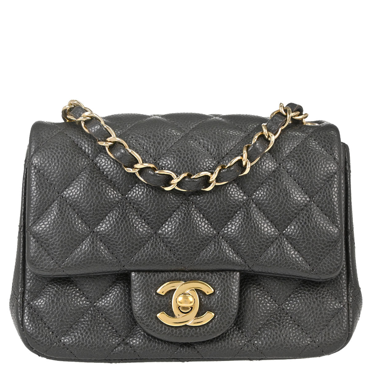 Chanel 2018 Gray Caviar Skin Mini Classic Square Flap Shoulder Bag 17