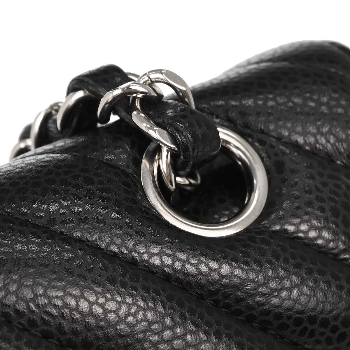 Chanel Black Caviar Skin Chevron Medium Classic Double Flap Shoulder Bag