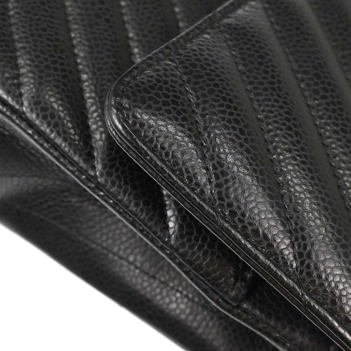 Chanel Black Caviar Skin Chevron Medium Classic Double Flap Shoulder Bag