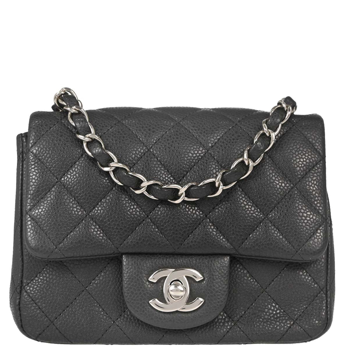 Chanel Gray Caviar Skin Mini Classic Square Flap Shoulder Bag 17