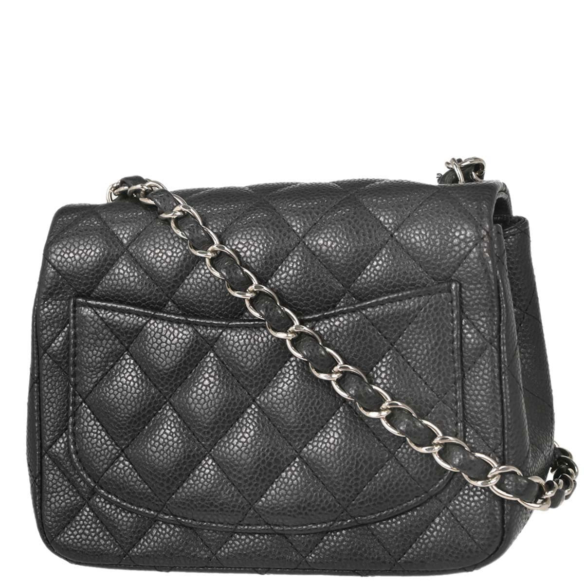 Chanel Gray Caviar Skin Mini Classic Square Flap Shoulder Bag 17