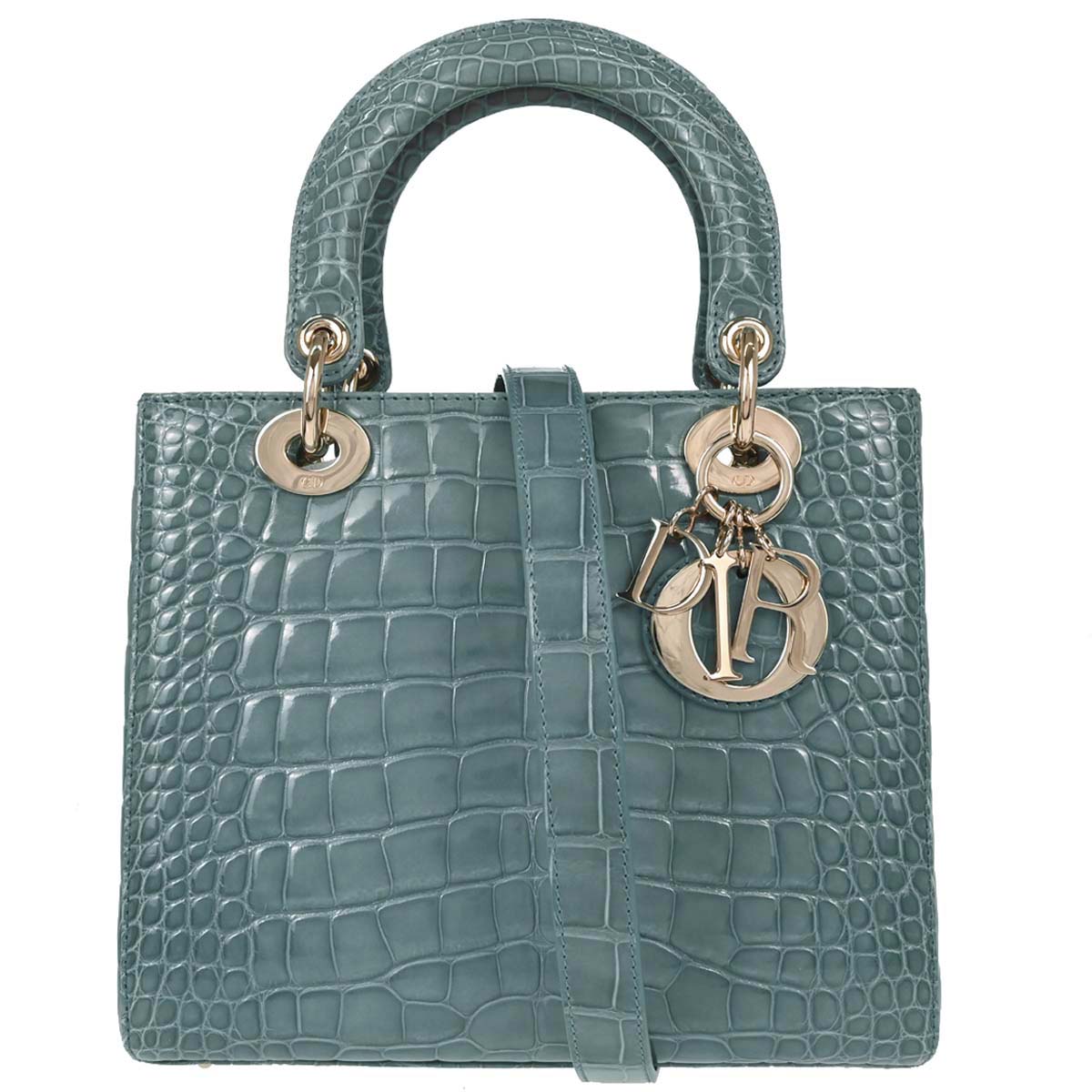 Christian Dior * Blue Crocodile Medium Lady Dior 2way Shoulder Handbag