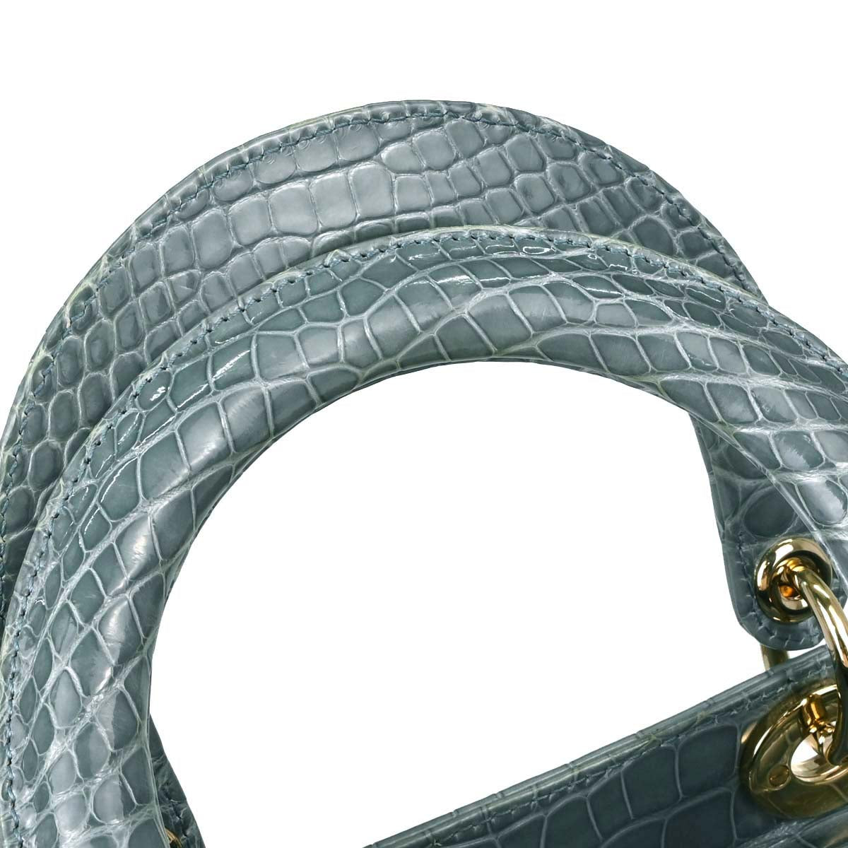 Christian Dior * Blue Crocodile Medium Lady Dior 2way Shoulder Handbag