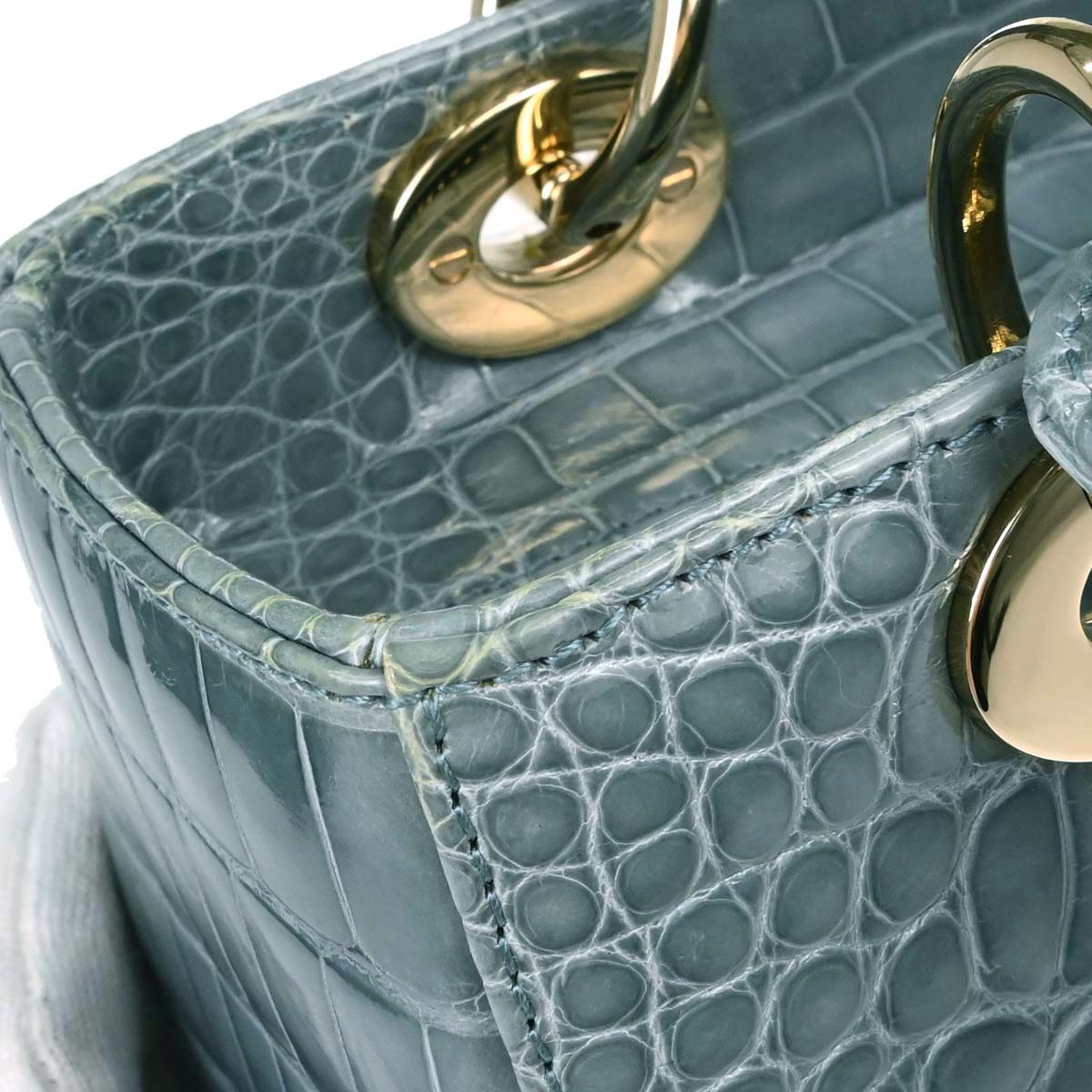 Christian Dior * Blue Crocodile Medium Lady Dior 2way Shoulder Handbag