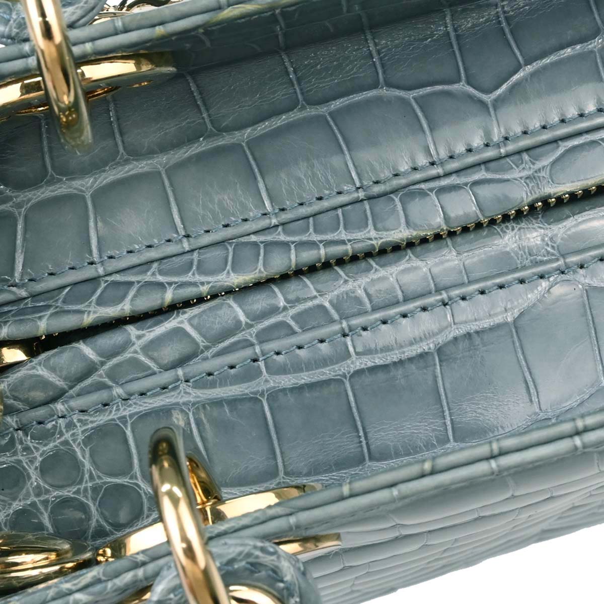 Christian Dior * Blue Crocodile Medium Lady Dior 2way Shoulder Handbag