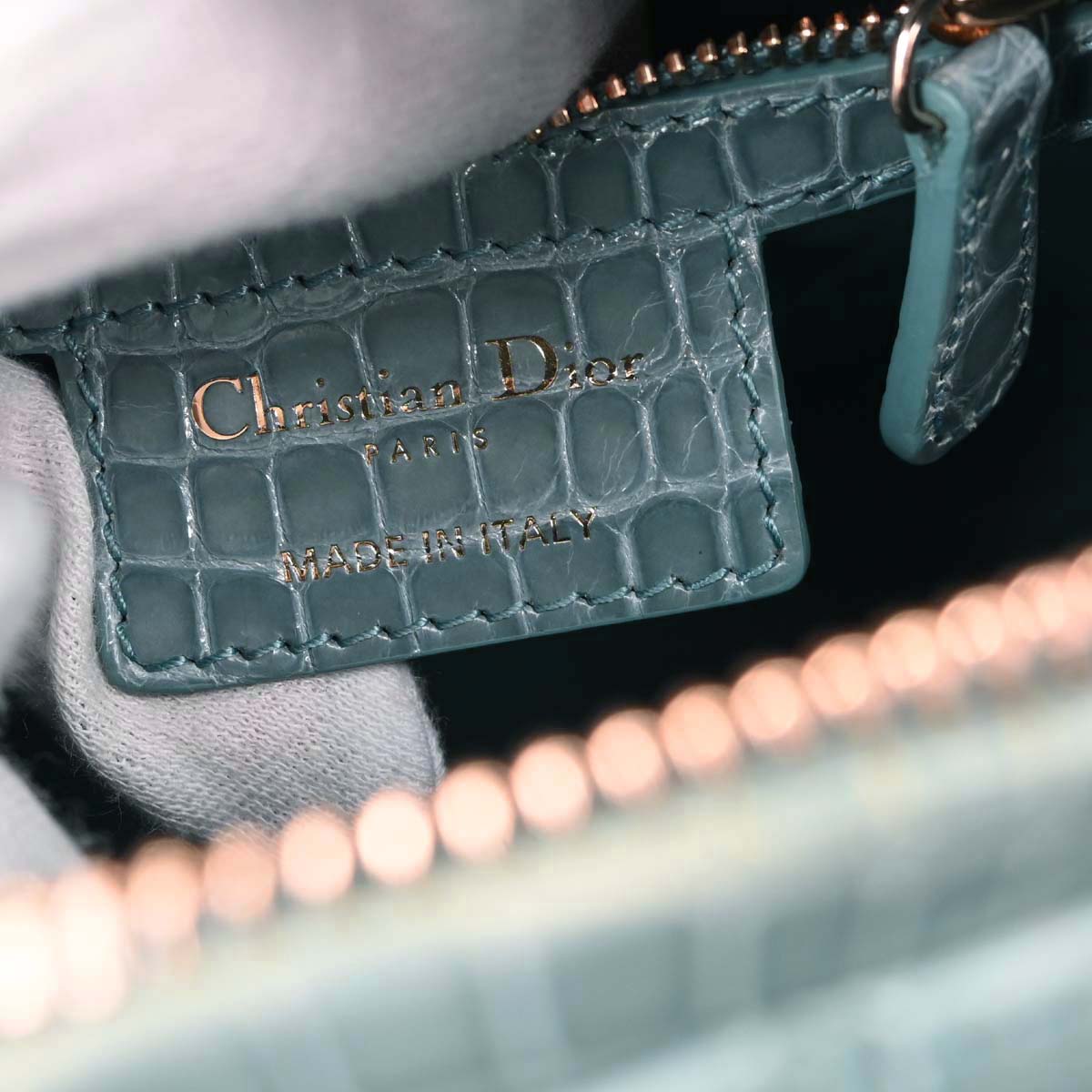 Christian Dior * Blue Crocodile Medium Lady Dior 2way Shoulder Handbag