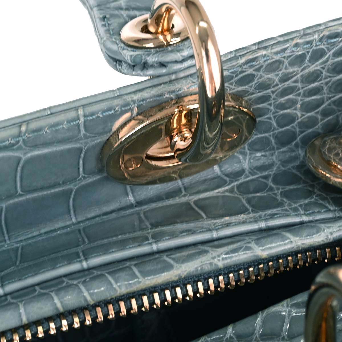 Christian Dior * Blue Crocodile Medium Lady Dior 2way Shoulder Handbag