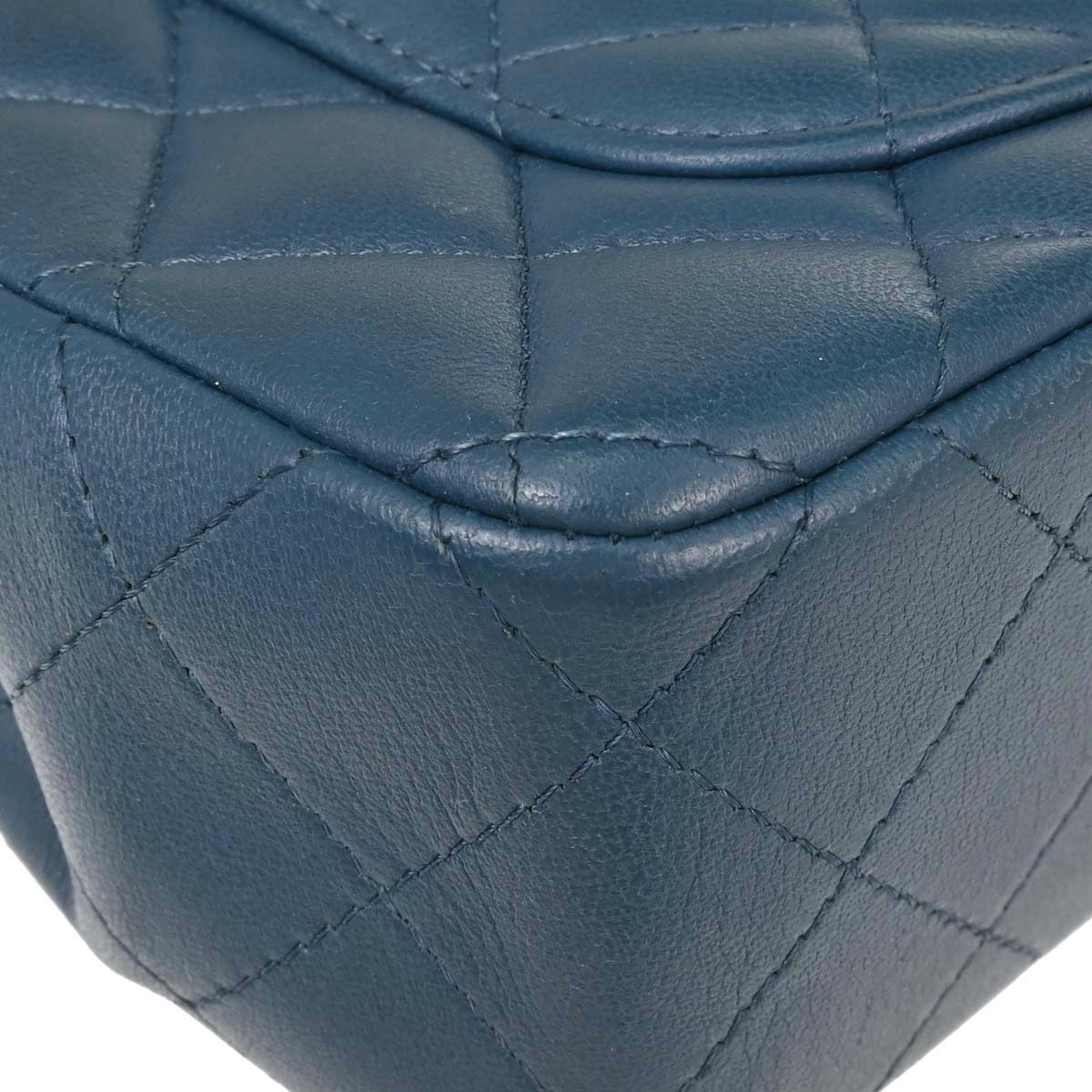 Chanel Blue Lambskin Single Flap Shoulder Bag