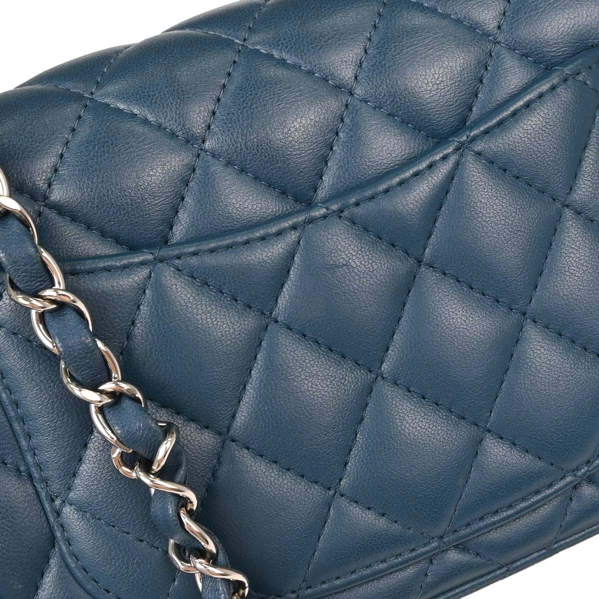 Chanel Blue Lambskin Single Flap Shoulder Bag
