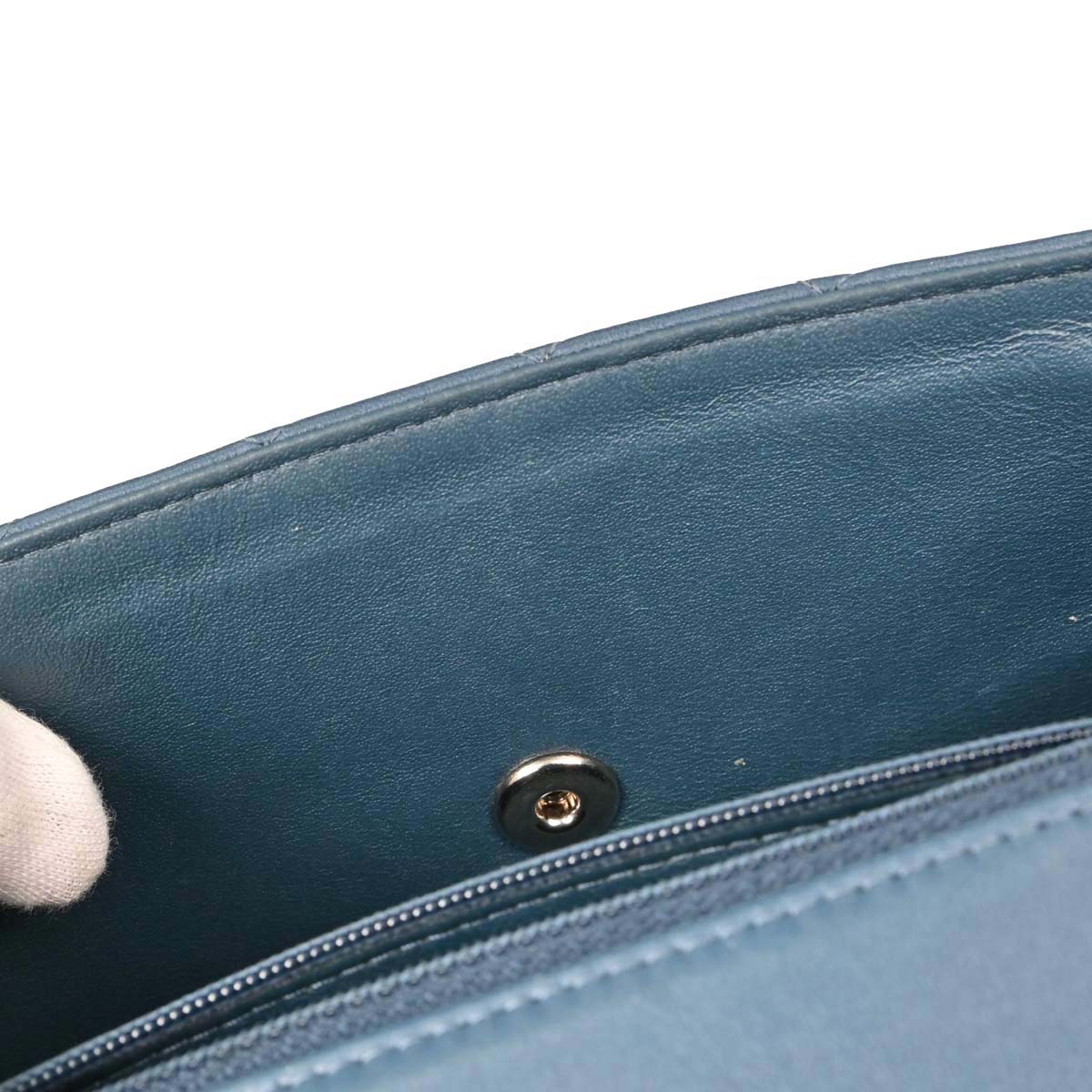Chanel Blue Lambskin Single Flap Shoulder Bag