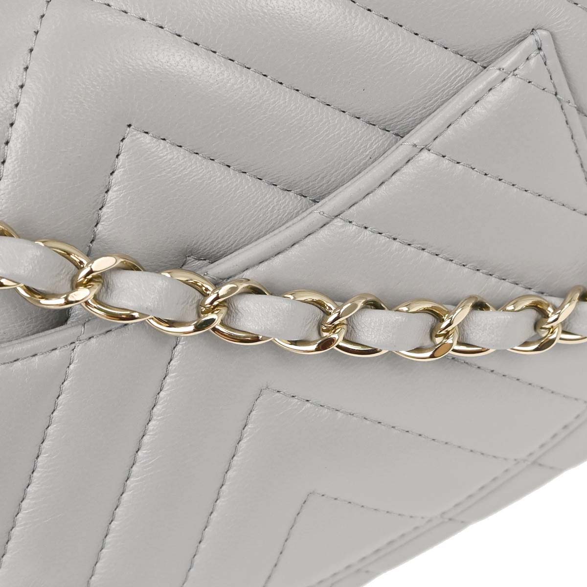 Chanel Gray Lambskin Chevron Single Flap Shoulder Bag
