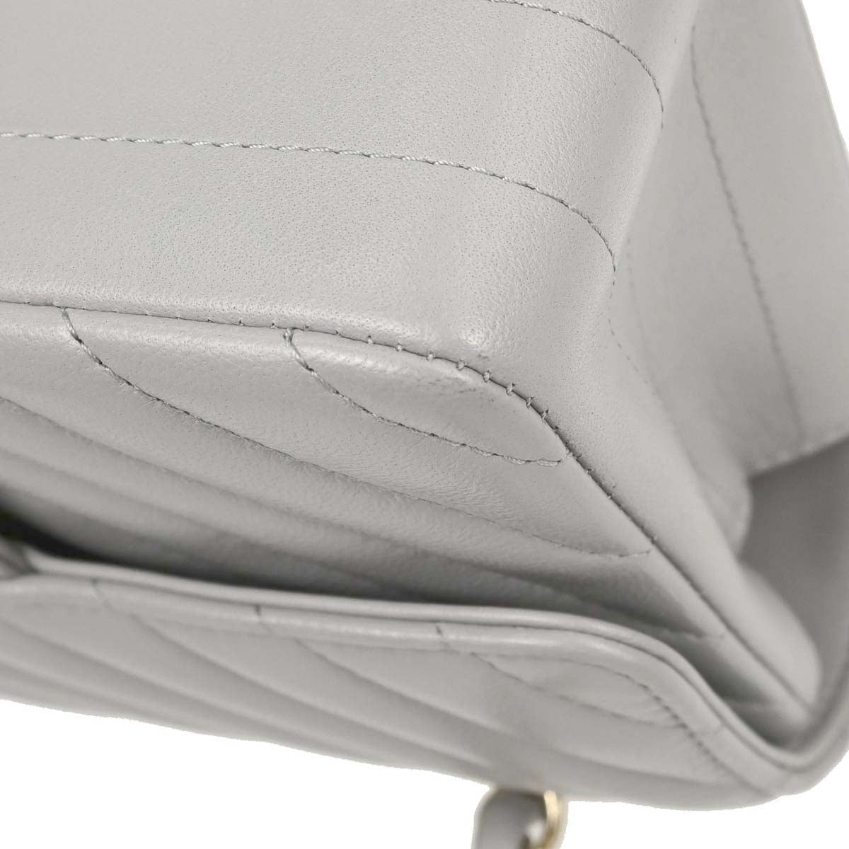 Chanel Gray Lambskin Chevron Single Flap Shoulder Bag