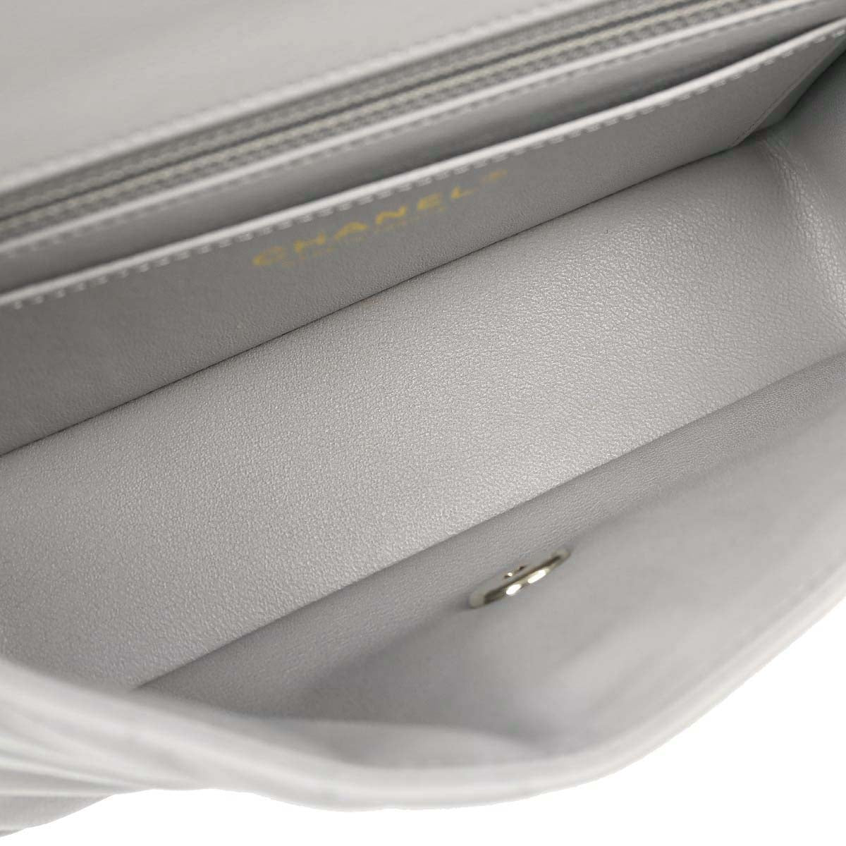 Chanel Gray Lambskin Chevron Single Flap Shoulder Bag