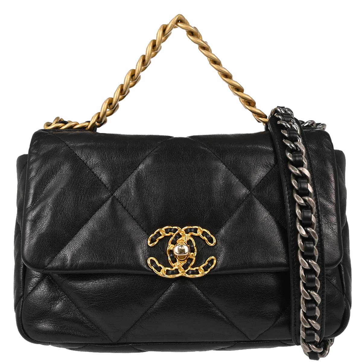 Chanel Black Lambskin Dix-neuf 19 Flap 2way Shoulder Handbag