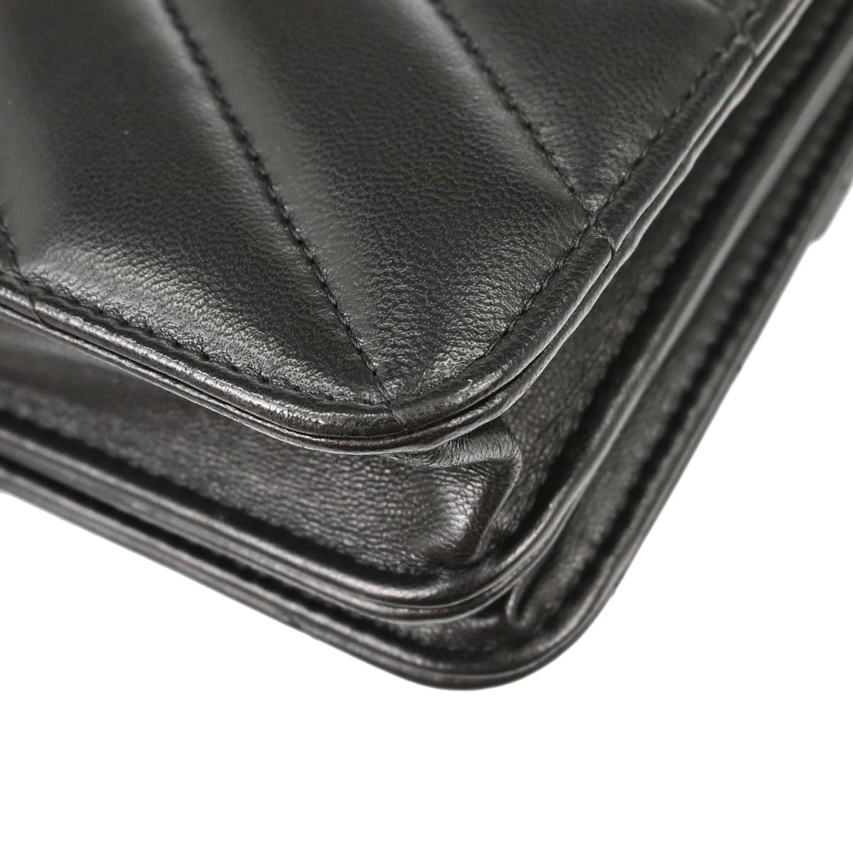 Chanel Black Lambskin Chevron CC Button Chain WOC Shoulder Bag