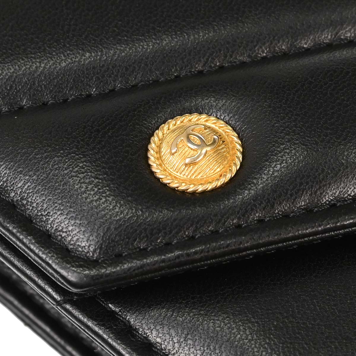 Chanel Black Lambskin Chevron CC Button Chain WOC Shoulder Bag