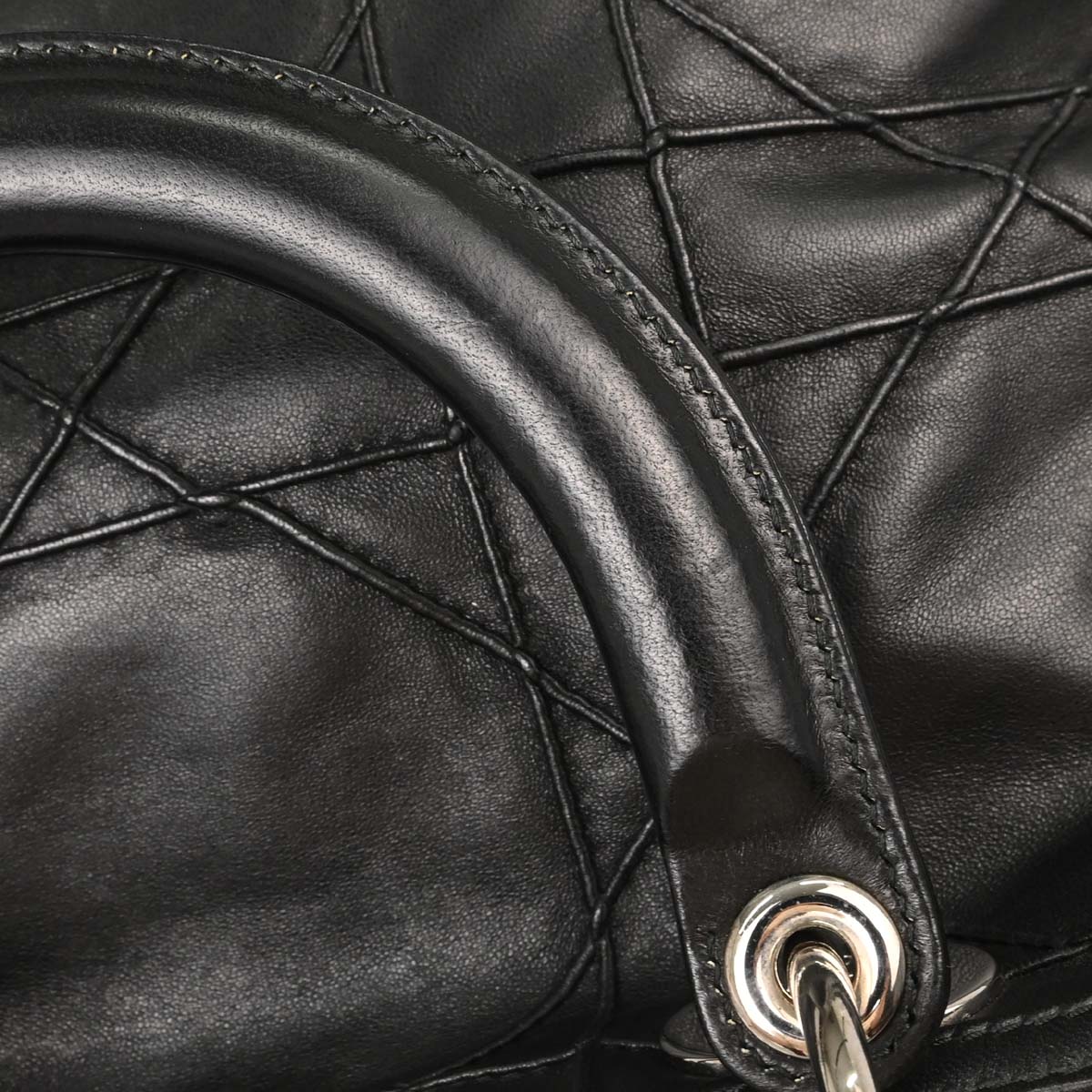 Christian Dior Black Lambskin Cannage Granville 2way Shoulder Handbag