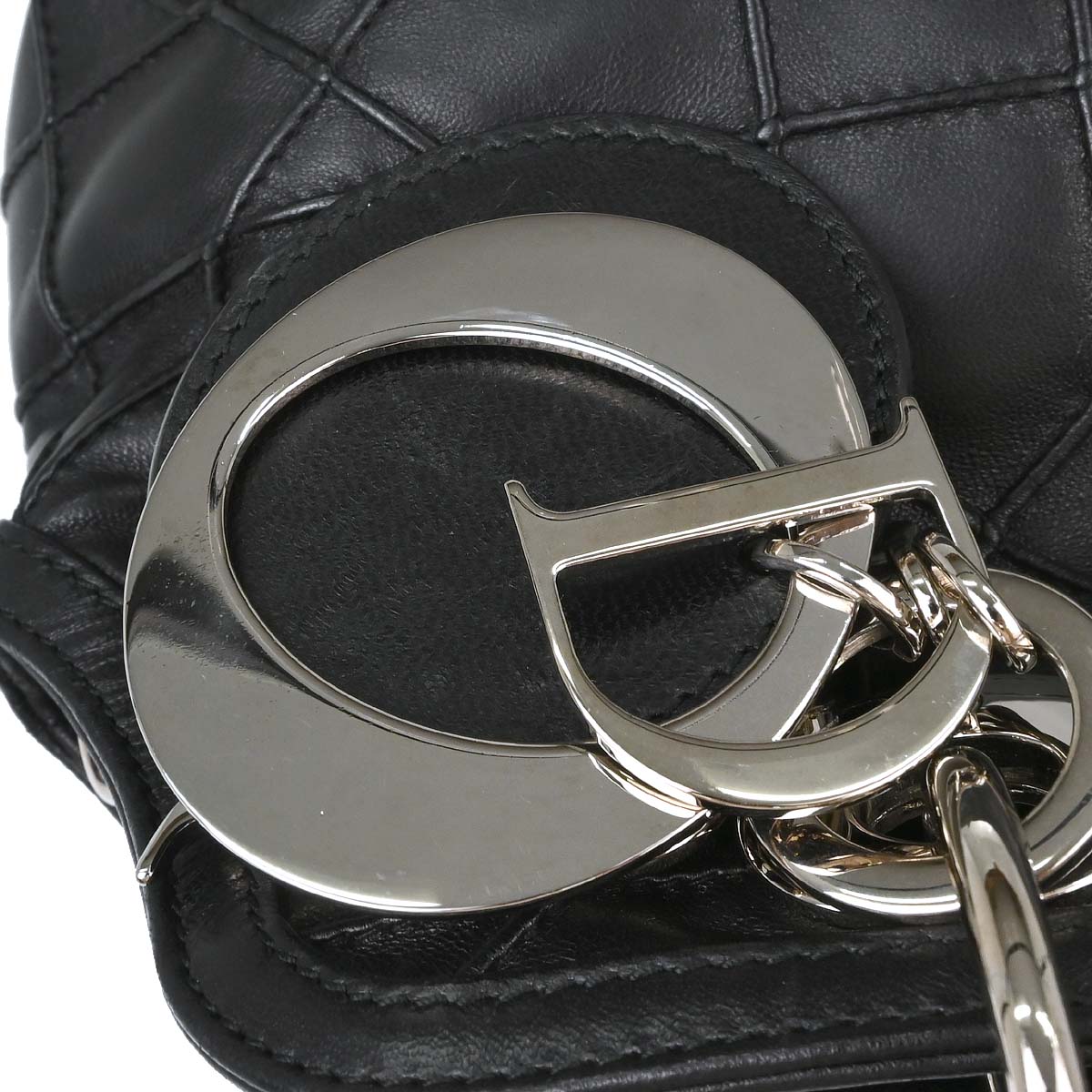 Christian Dior Black Lambskin Cannage Granville 2way Shoulder Handbag