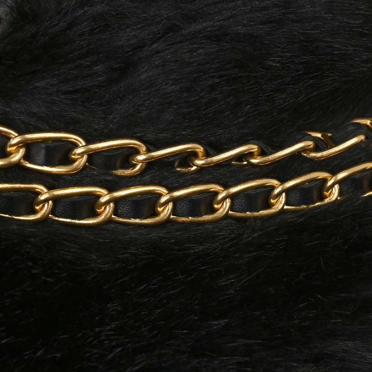 Prada Black Lambskin Faux Fur Studded Shoulder Bag