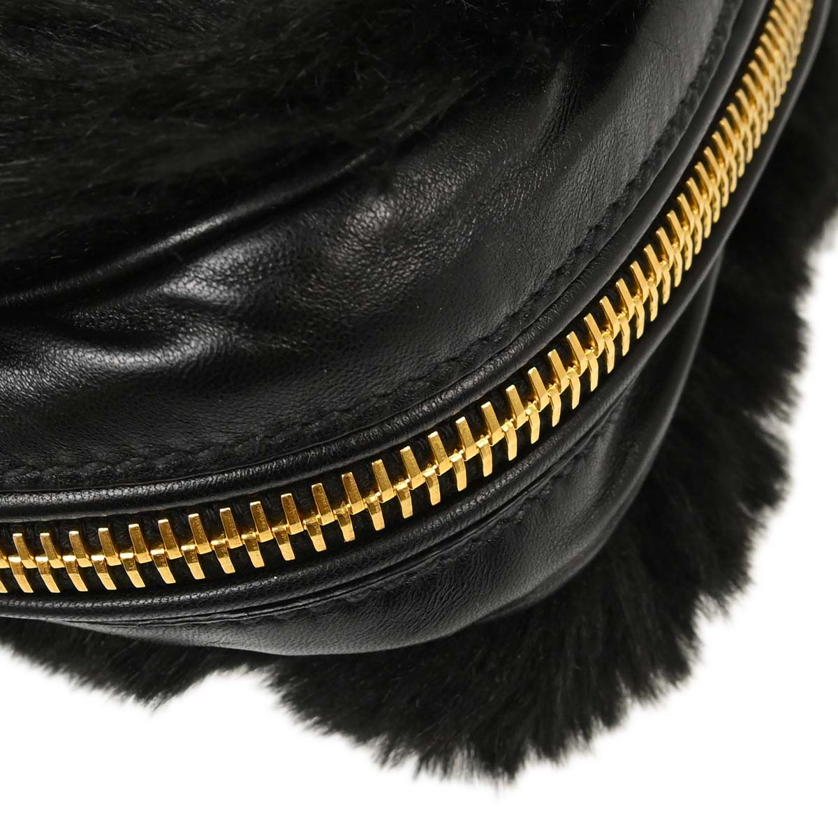 Prada Black Lambskin Faux Fur Studded Shoulder Bag