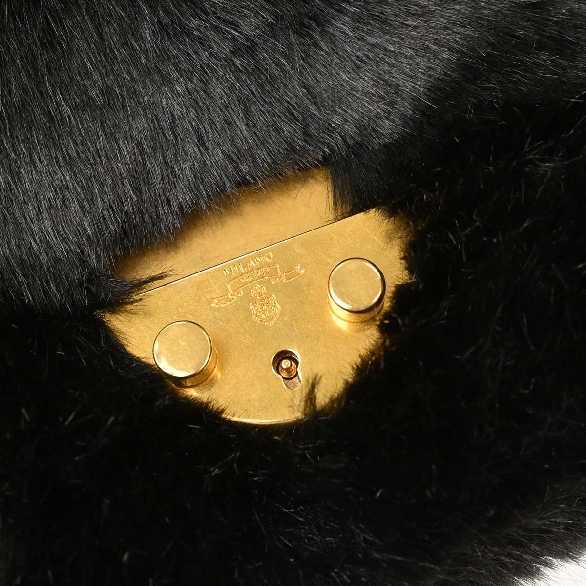 Prada Black Lambskin Faux Fur Studded Shoulder Bag