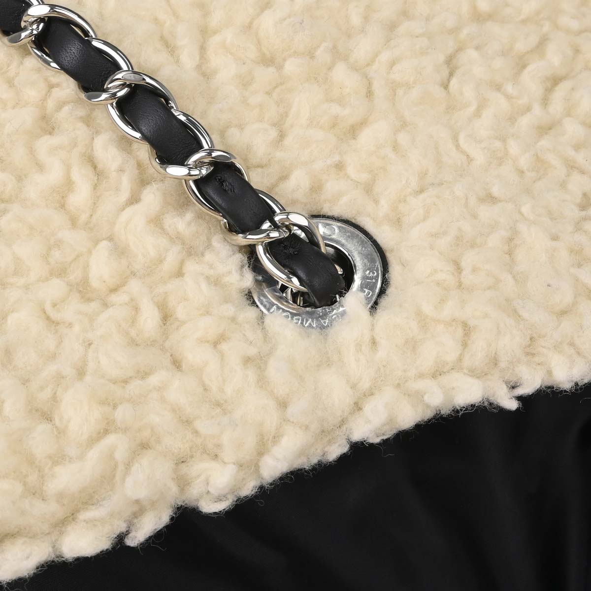 Chanel White Black Wool Nylon Coco Neige Shopping Tote 2way Shoulder Handbag