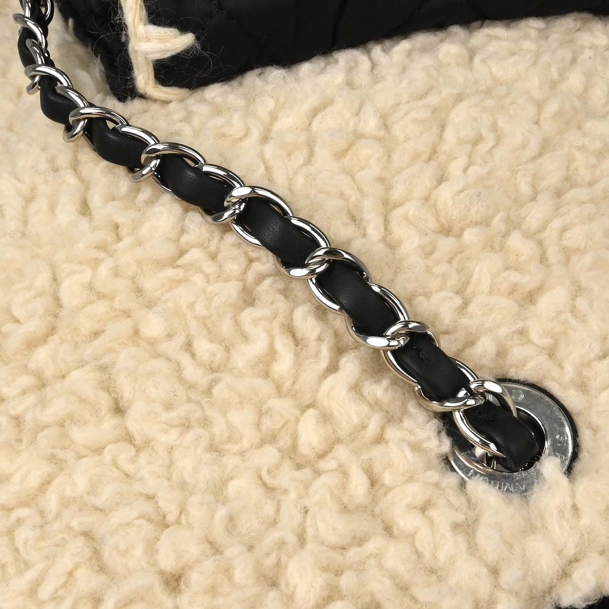 Chanel White Black Wool Nylon Coco Neige Shopping Tote 2way Shoulder Handbag