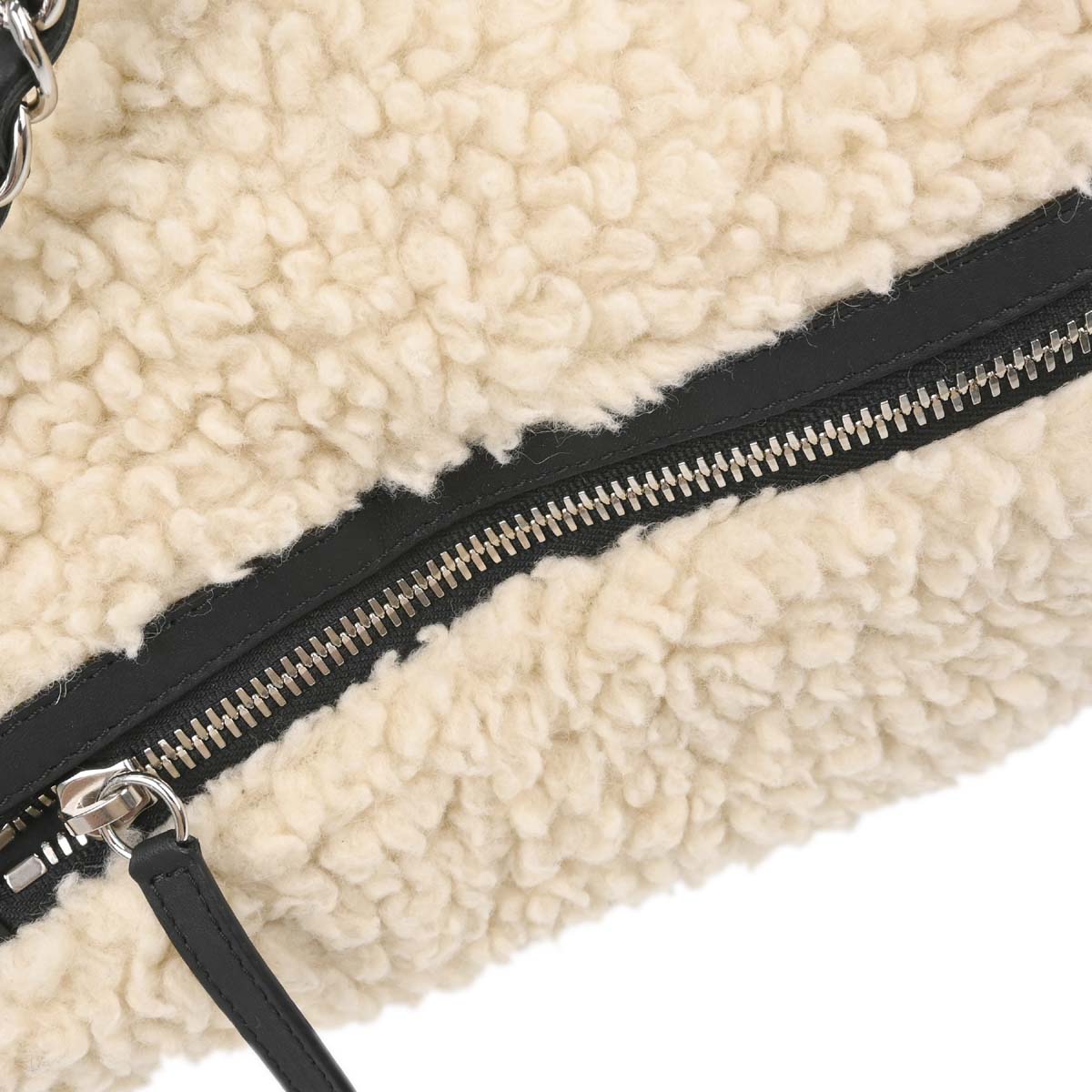 Chanel White Black Wool Nylon Coco Neige Shopping Tote 2way Shoulder Handbag