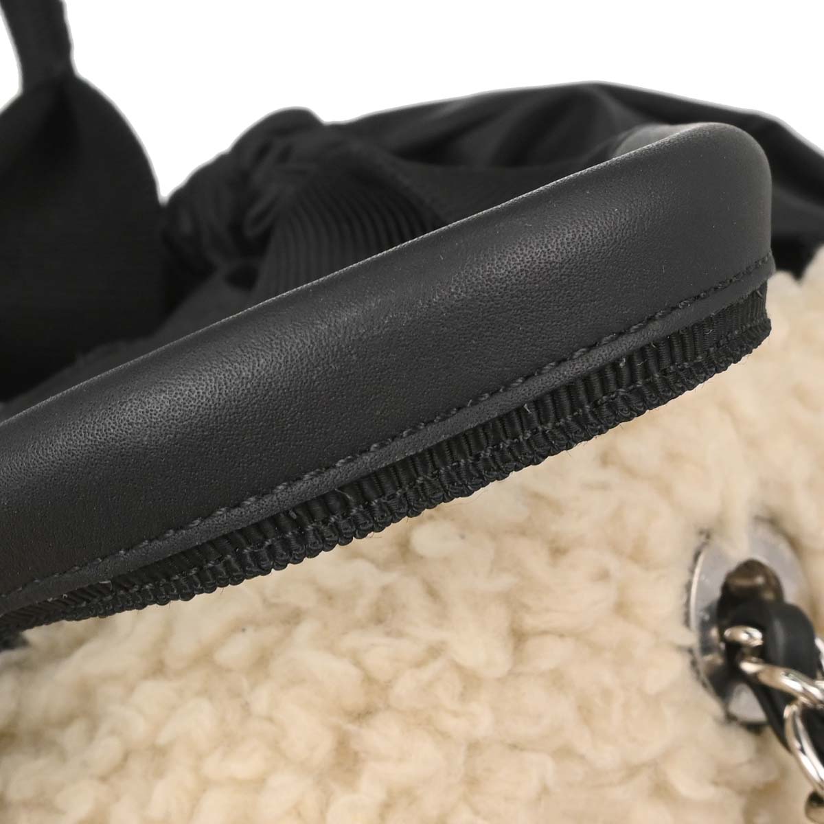 Chanel White Black Wool Nylon Coco Neige Shopping Tote 2way Shoulder Handbag