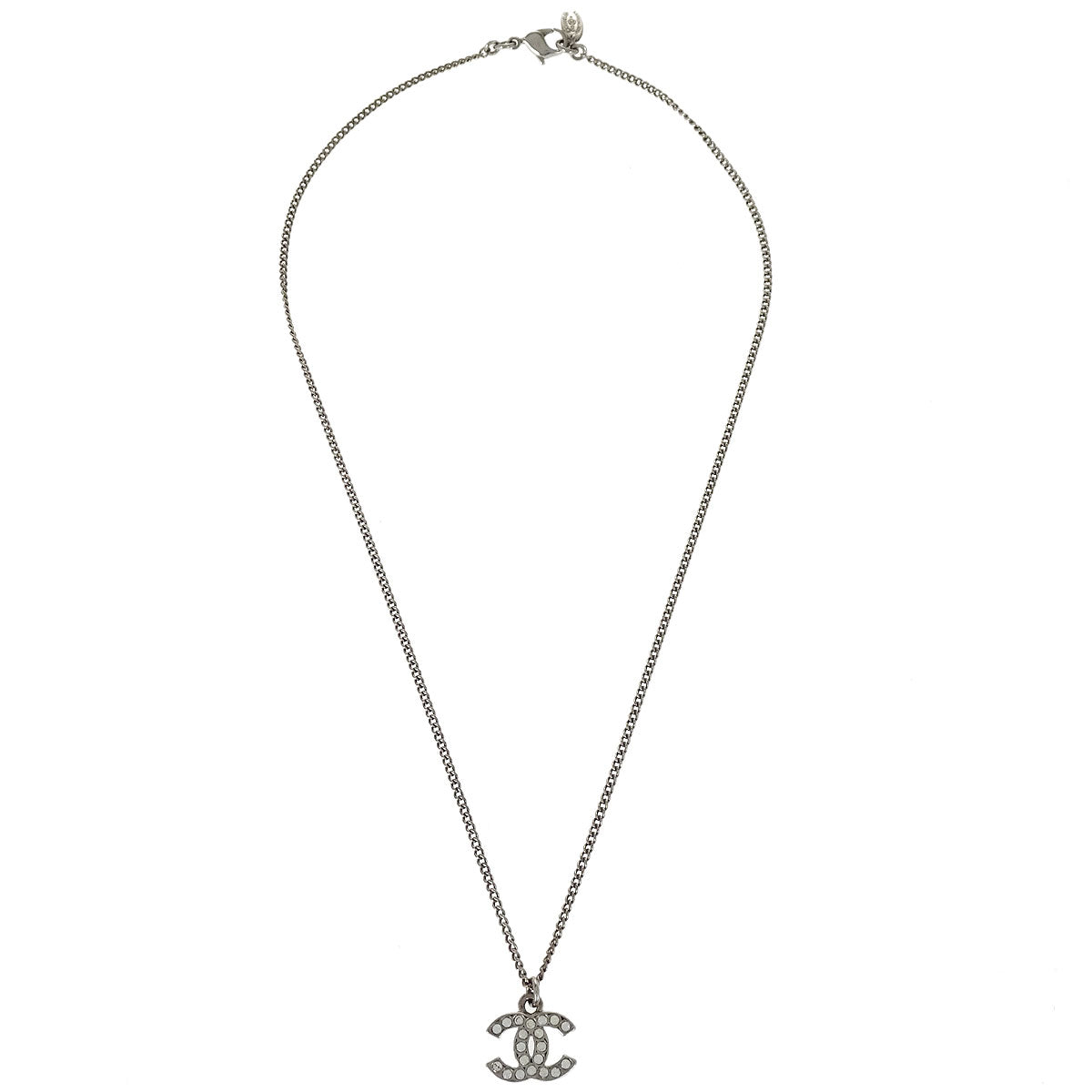 Chanel CC Chain Necklace Pendant Silver Rhinestone C12V