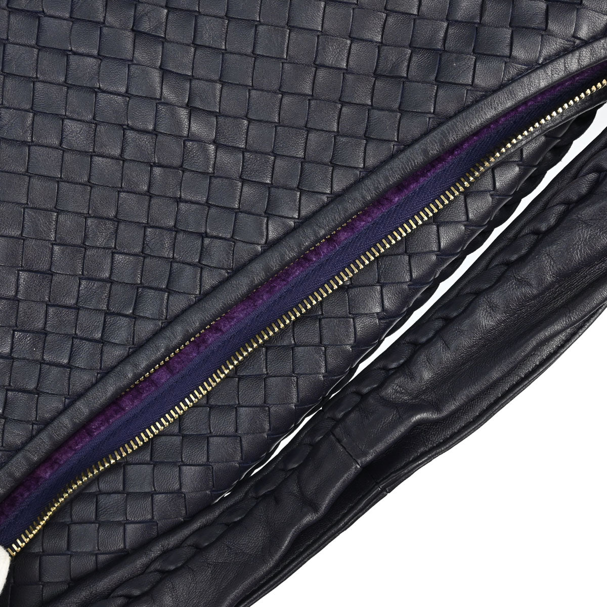 Bottega Veneta Navy Lambskin Intrecciato Hobo Handbag