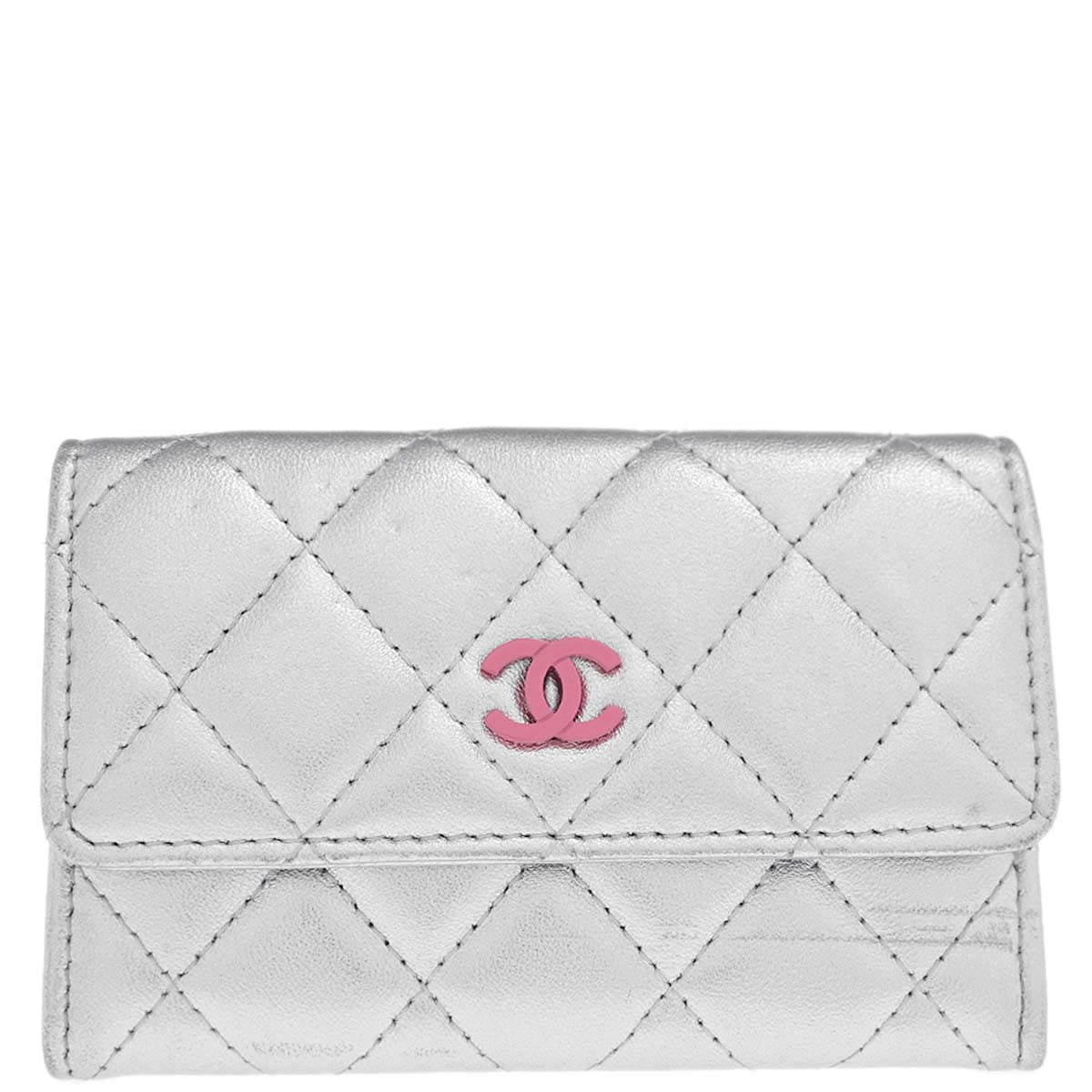 Chanel 2012 Silver Lambskin Cardholder Small Good