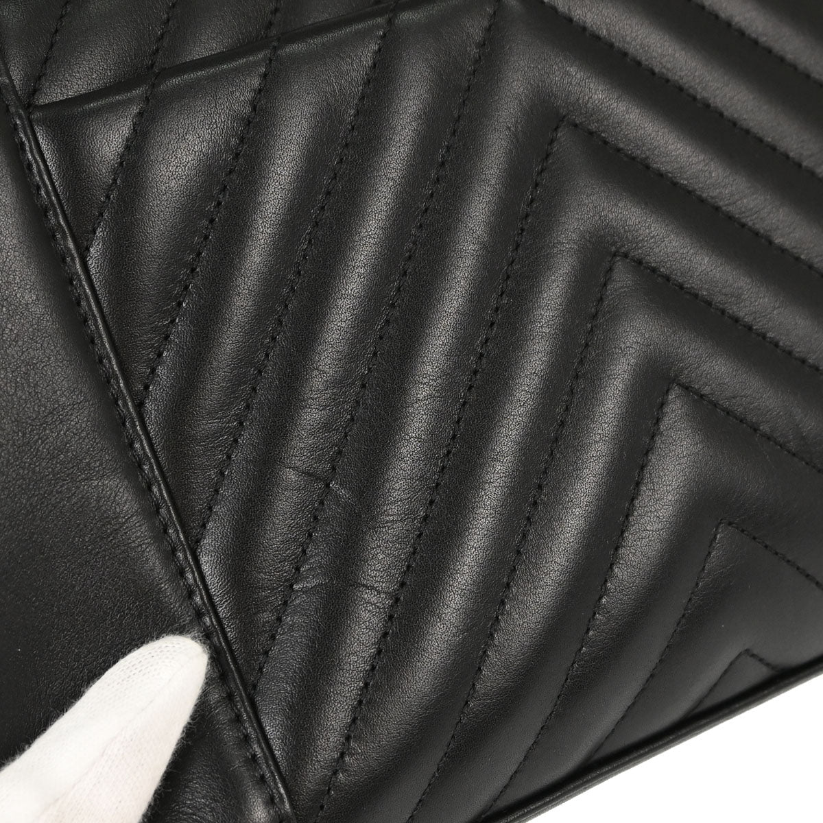 Chanel 2019 Black Lambskin Chevron Straight Flap Shoulder Bag