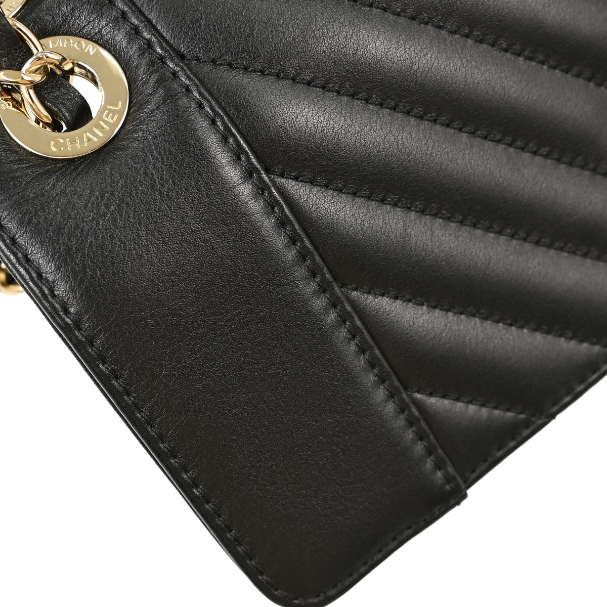 Chanel 2019 Black Lambskin Chevron Straight Flap Shoulder Bag