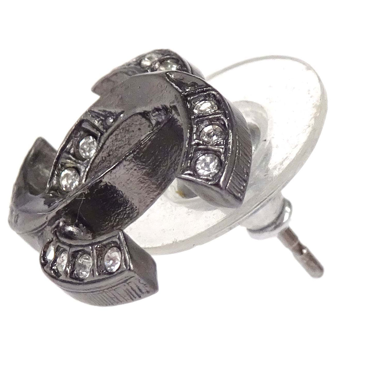 Chanel CC Pierced Earrings Silver Rhinestone A18P