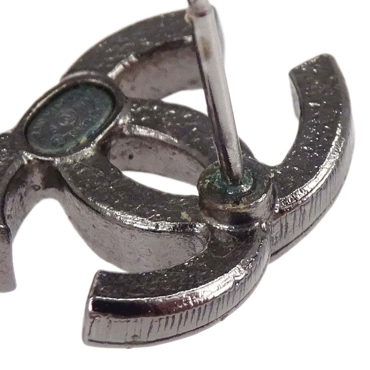 Chanel CC Pierced Earrings Silver Rhinestone A18P